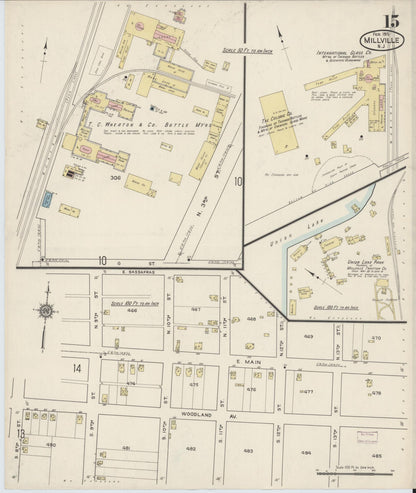Sanborn Fire Insurance Map from Millville, Cumberland County, New Jersey (1915), Sheet #0015 - Historic Sanborn Fire Insurance Map Print, vintage old map wall art, antique decor, genealogy gift, New Jersey New Jersey map