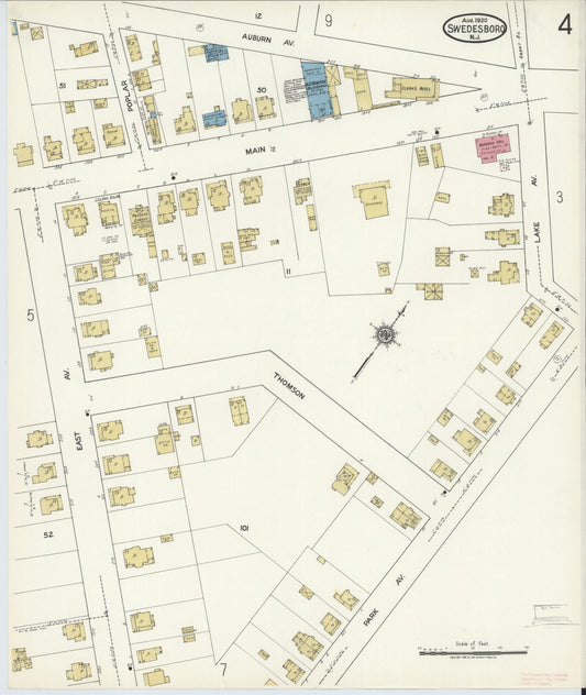 Sanborn Fire Insurance Map from Swedesboro, Gloucester County, New Jersey (1920), Sheet #0004 - Historic Sanborn Fire Insurance Map Print, vintage old map wall art, antique decor, genealogy gift, New Jersey New Jersey map