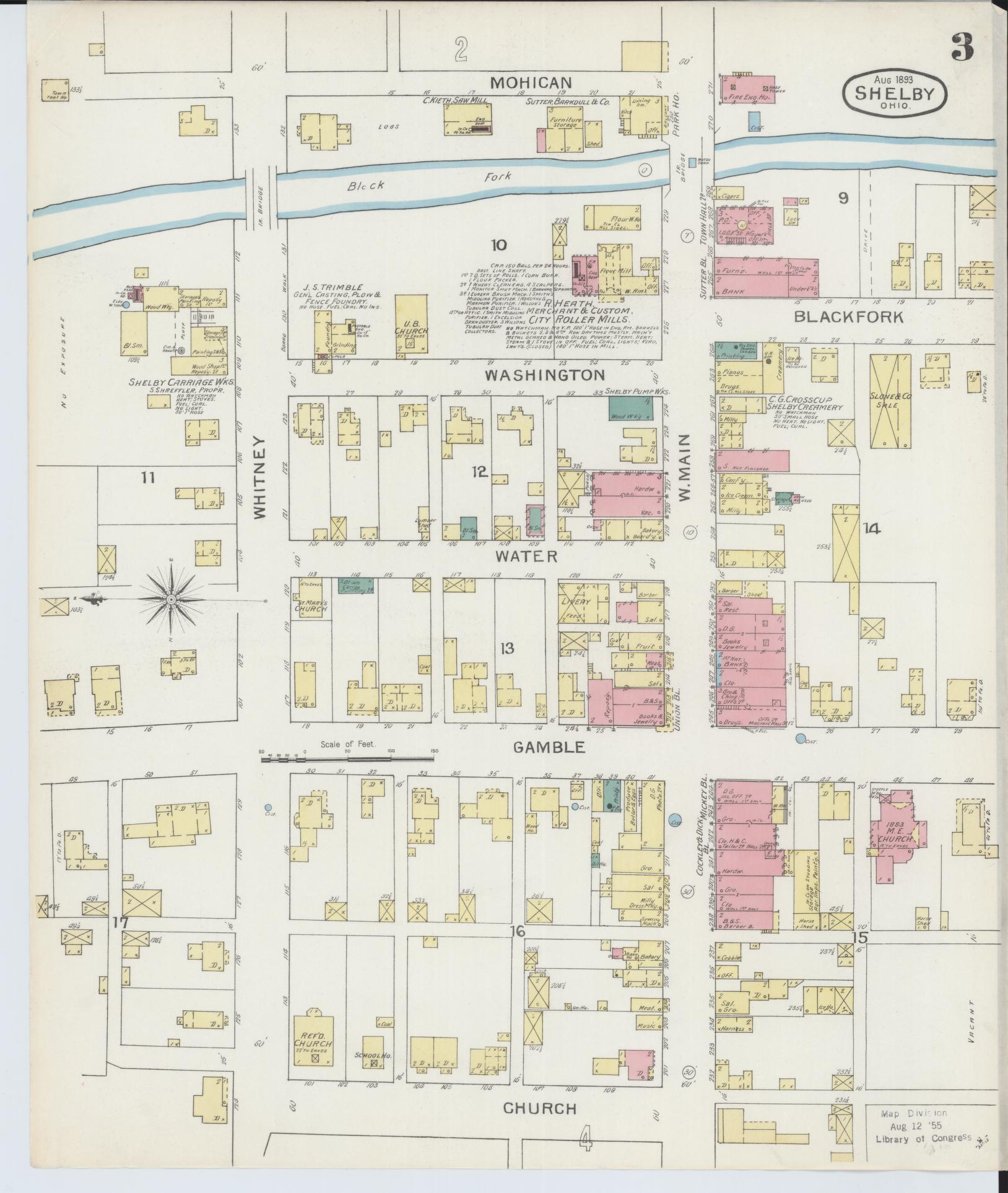 Sanborn Fire Insurance Map from Shelby, Richland County, Ohio (1893), Sheet #0003 - Historic Sanborn Fire Insurance Map Print, vintage old map wall art, antique decor, genealogy gift, Ohio Ohio map