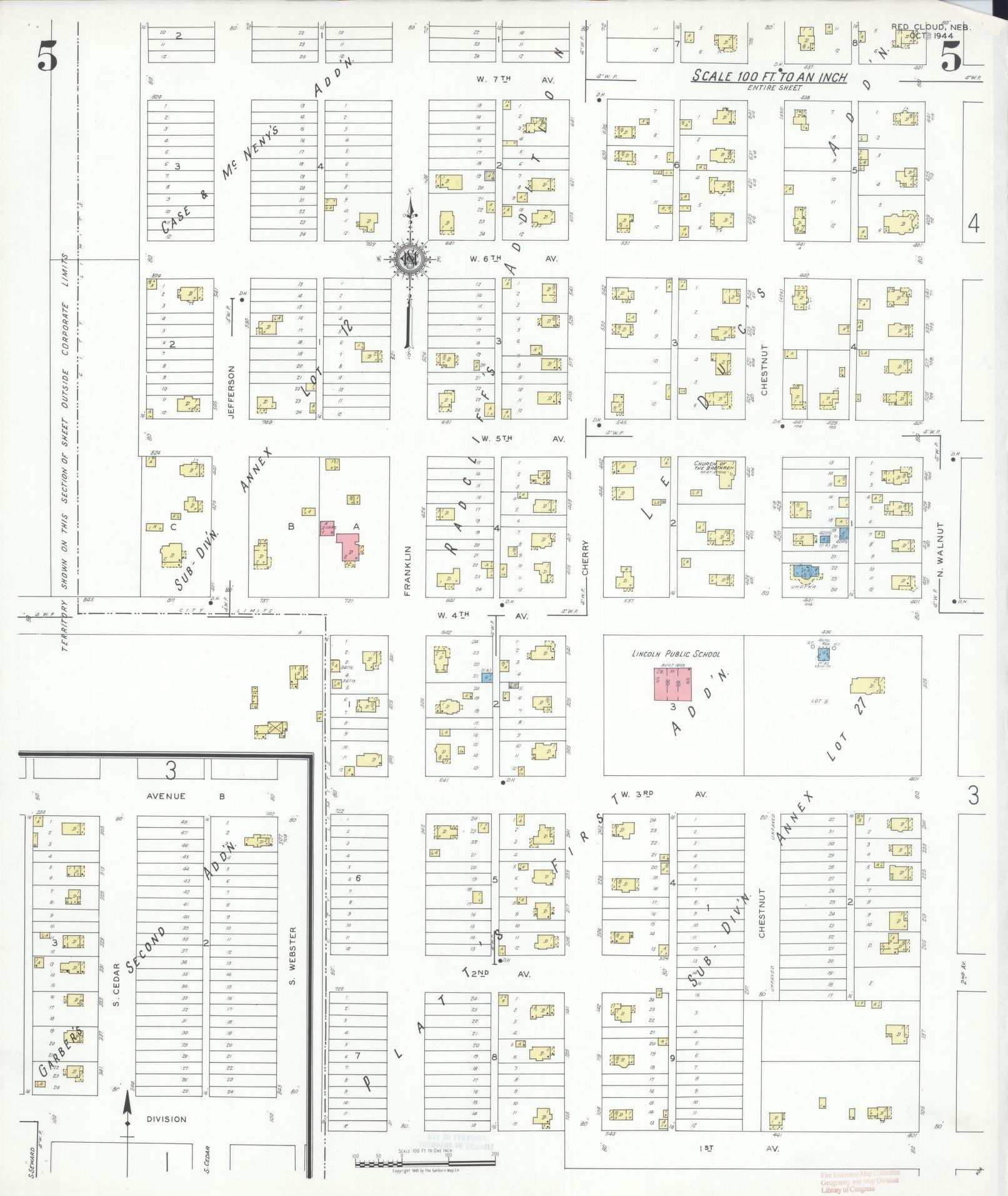 Sanborn Fire Insurance Map from Red Cloud, Webster County, Nebraska (1944), Sheet #0005 - Complete Map Set gallery image, historic Sanborn map, vintage wall art, Nebraska Nebraska