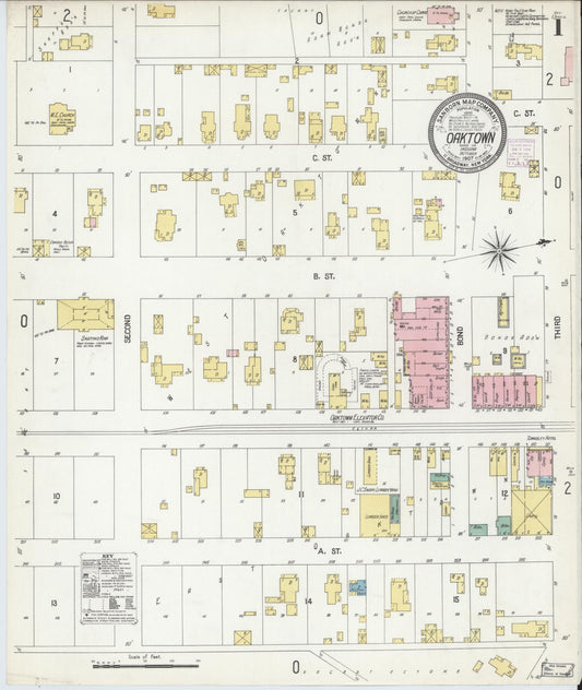 Sanborn Fire Insurance Map from Oaktown, Knox County, Indiana (1907), Sheet #0001 - Complete Map Set gallery image, historic Sanborn map, vintage wall art, Indiana Indiana