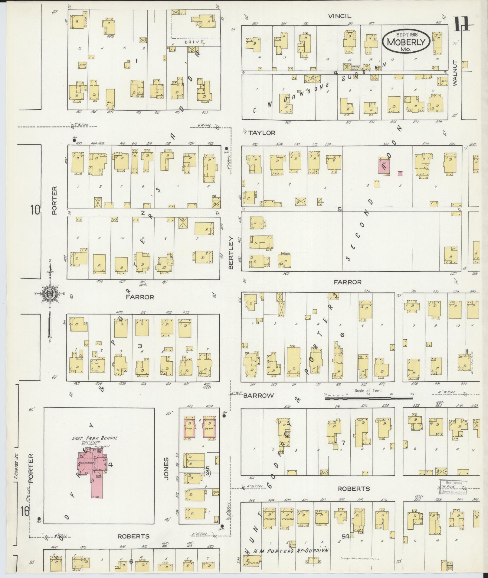 Sanborn Fire Insurance Map from Moberly, Randolph County, Missouri (1916), Sheet #0011 - Historic Sanborn Fire Insurance Map Print, vintage old map wall art, antique decor, genealogy gift, Missouri Missouri map