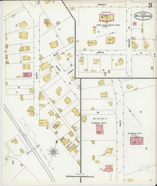 Sanborn Fire Insurance Map from Williamsburg, Whitley County, Kentucky (1906), Sheet #0003 - Historic Sanborn Fire Insurance Map Print, vintage old map wall art, antique decor, genealogy gift, Kentucky Kentucky map