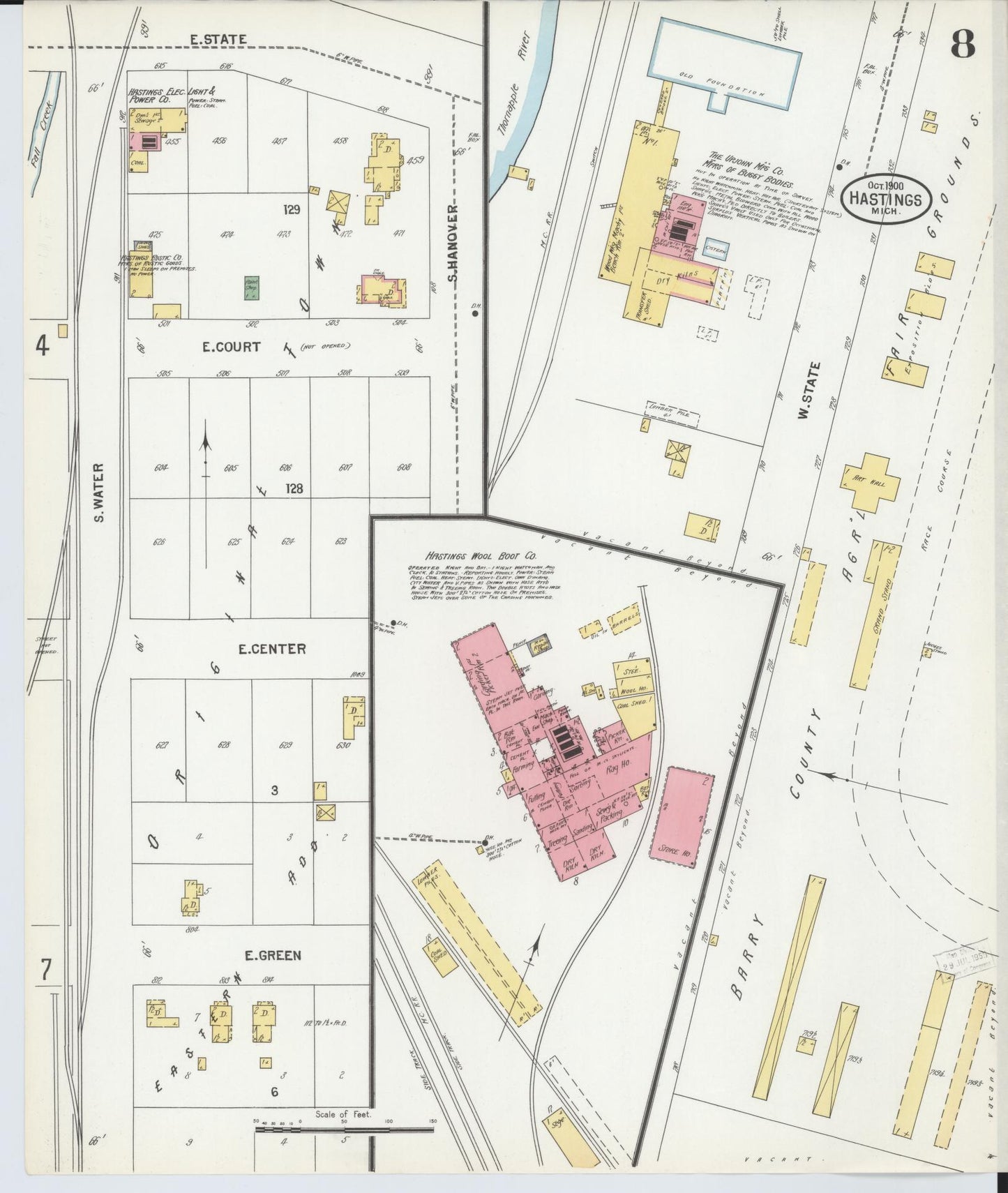 Sanborn Fire Insurance Map from Hastings, Barry County, Michigan (1900), Sheet #0008 - Complete Map Set gallery image, historic Sanborn map, vintage wall art, Michigan Michigan