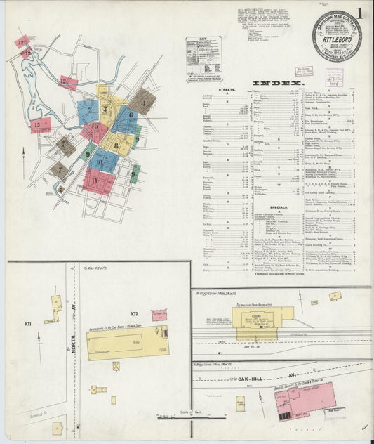 Sanborn Fire Insurance Map from Attleboro, Bristol County, Massachusetts. (1905) – Historic Sanborn Fire Insurance Map Print