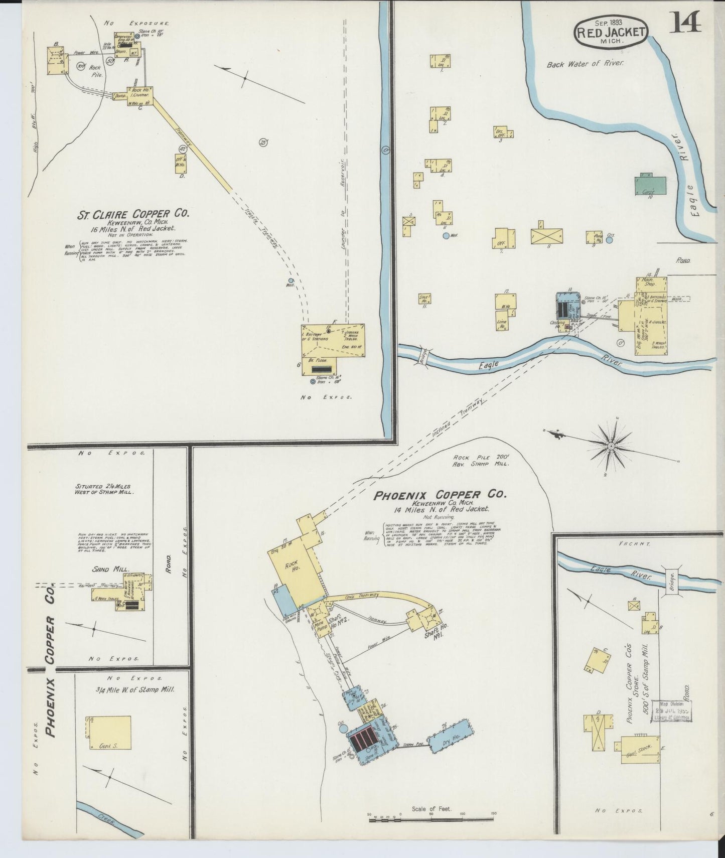 Sanborn Fire Insurance Map from Red Jacket, Houghton County, Michigan (1893), Sheet #0014 - Complete Map Set gallery image, historic Sanborn map, vintage wall art, Michigan Michigan