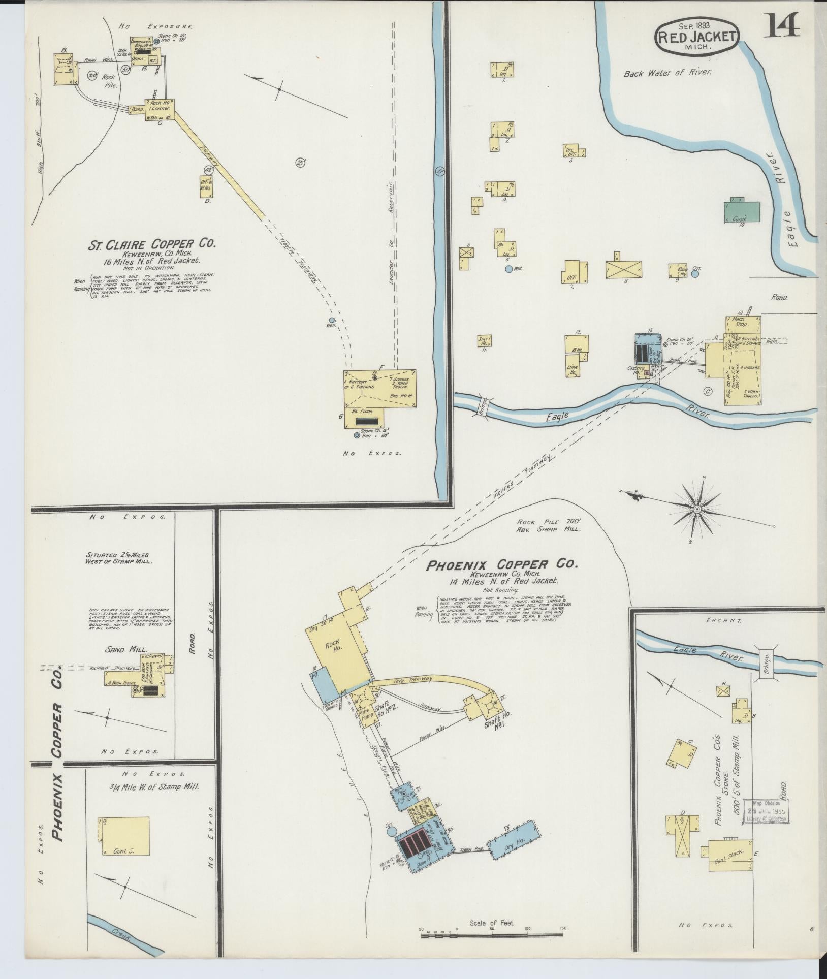 Sanborn Fire Insurance Map from Red Jacket, Houghton County, Michigan (1893), Sheet #0014 - Complete Map Set gallery image, historic Sanborn map, vintage wall art, Michigan Michigan