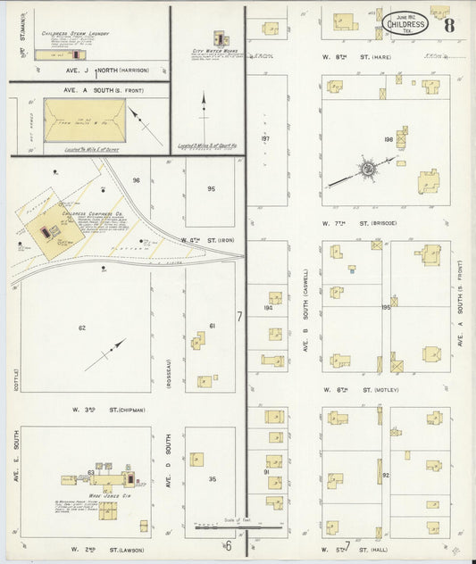 Sanborn Fire Insurance Map from Childress, Childress County, Texas (1912), Sheet #0008 - Historic Sanborn Fire Insurance Map Print, vintage old map wall art, antique decor, genealogy gift, Texas Texas map