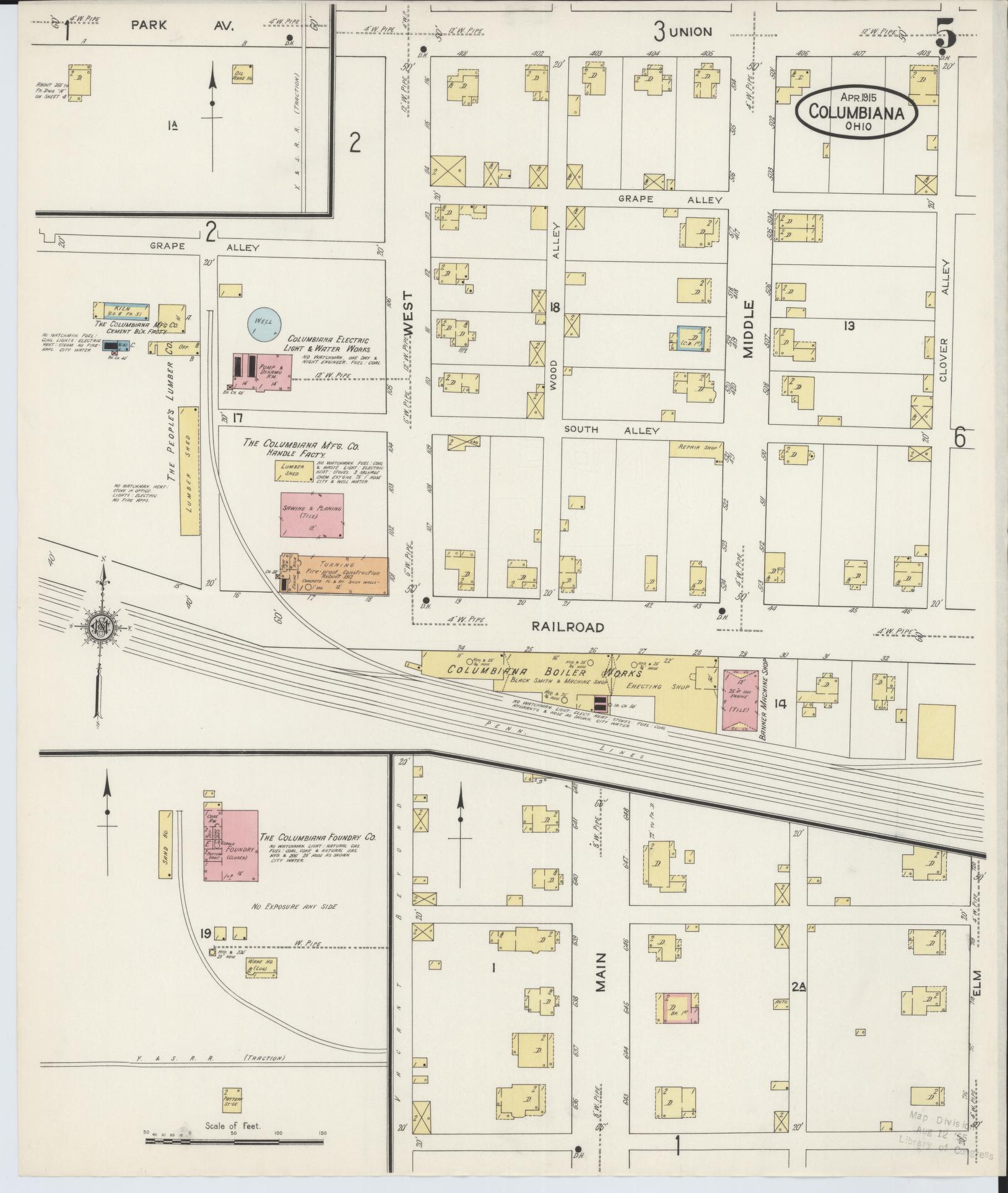 Sanborn Fire Insurance Map from Columbiana, Columbiana County, Ohio (1915), Sheet #0005 - Historic Sanborn Fire Insurance Map Print, vintage old map wall art, antique decor, genealogy gift, Ohio Ohio map