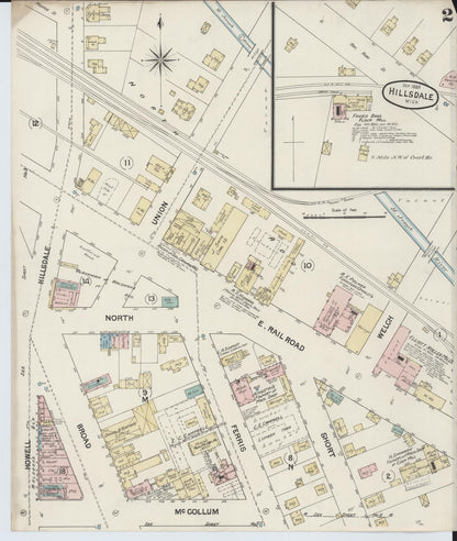 Sanborn Fire Insurance Map from Hillsdale, Hillsdale County, Michigan (1888), Sheet #0002 - Complete Map Set gallery image, historic Sanborn map, vintage wall art, Michigan Michigan
