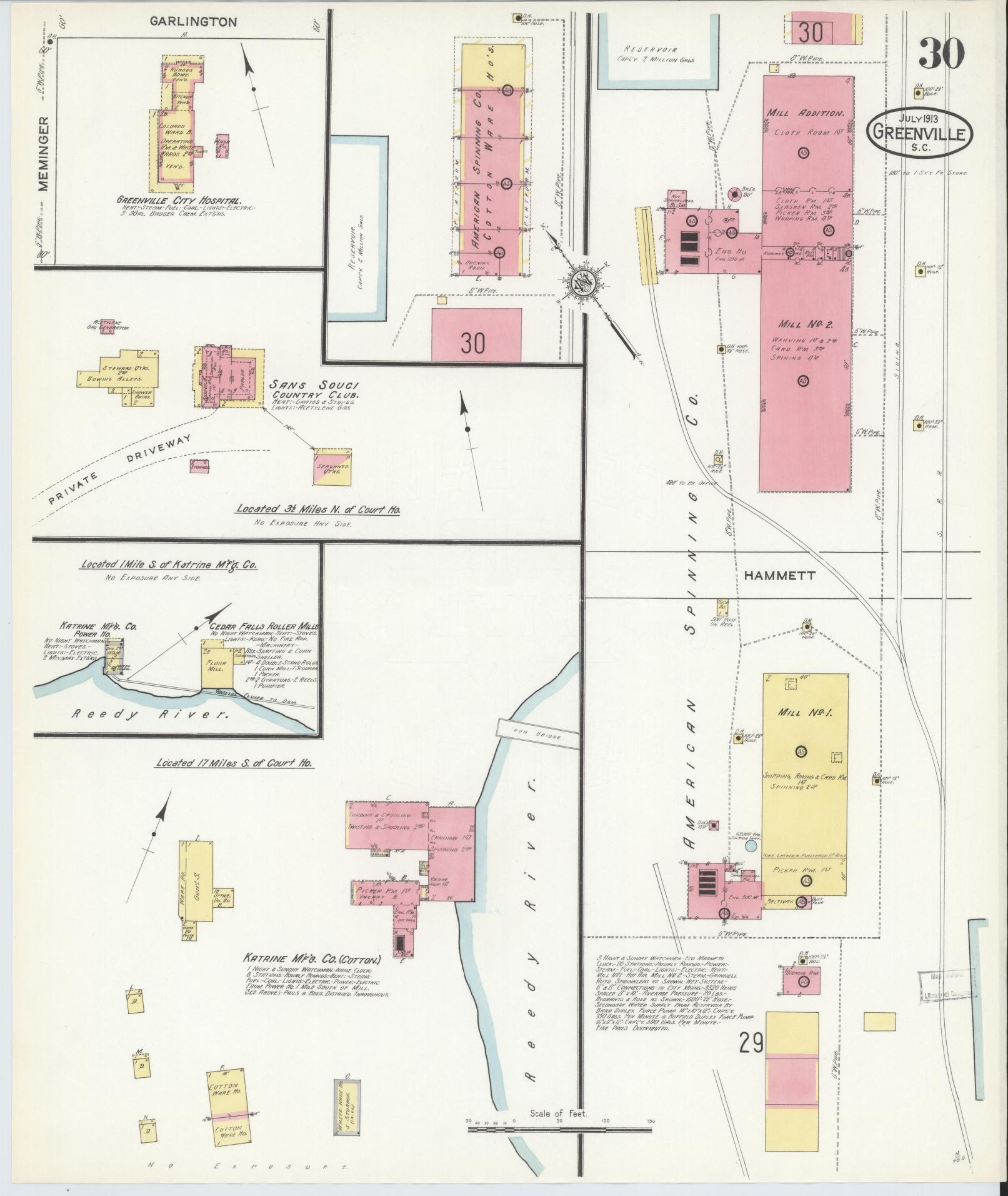Sanborn Fire Insurance Map from Greenville, Greenville County, South Carolina (1913), Sheet #0030 - Complete Map Set gallery image, historic Sanborn map, vintage wall art, South Carolina South Carolina