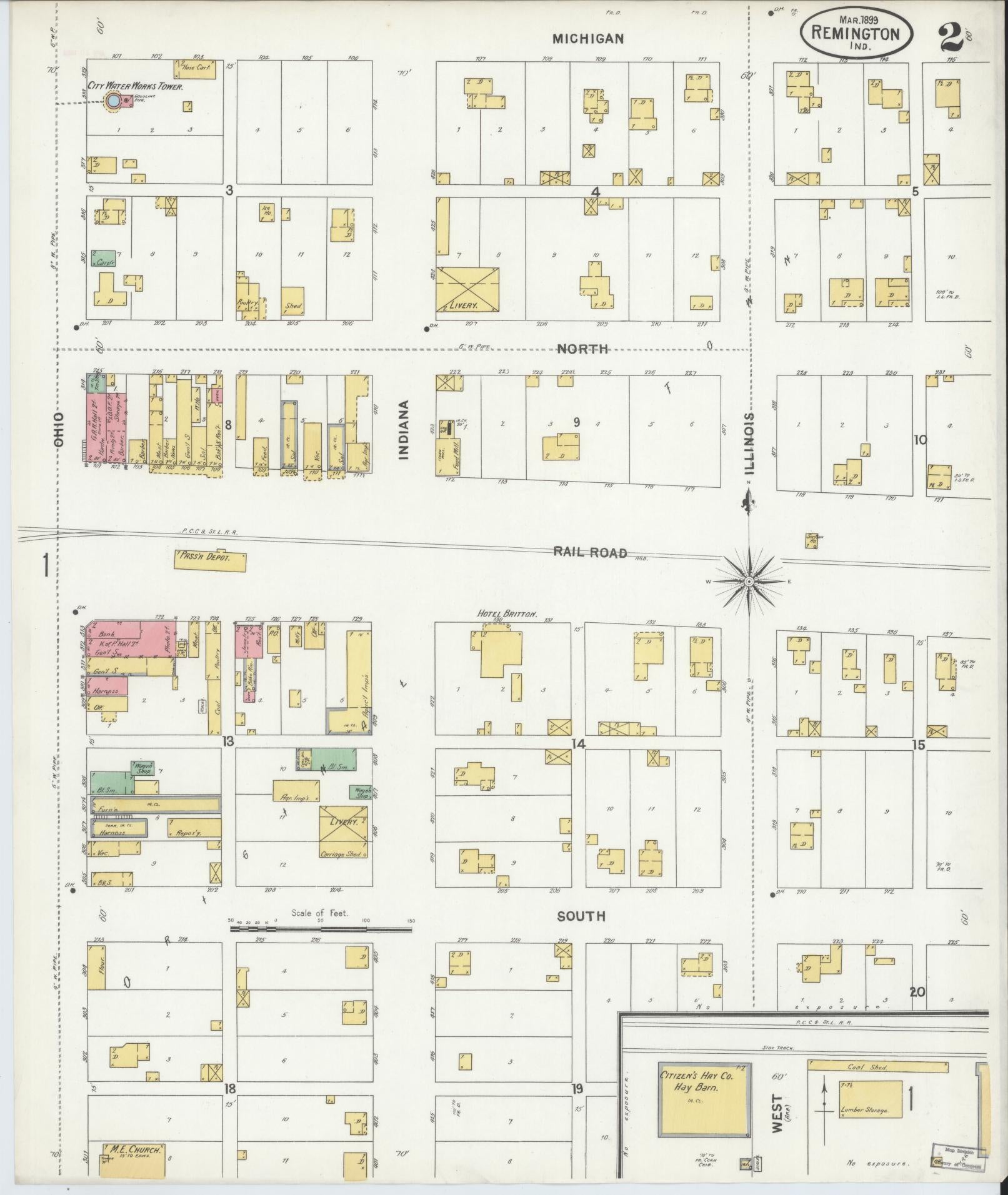 Sanborn Fire Insurance Map from Remington, Jasper County, Indiana (1899), Sheet #0002 - Complete Map Set gallery image, historic Sanborn map, vintage wall art, Indiana Indiana