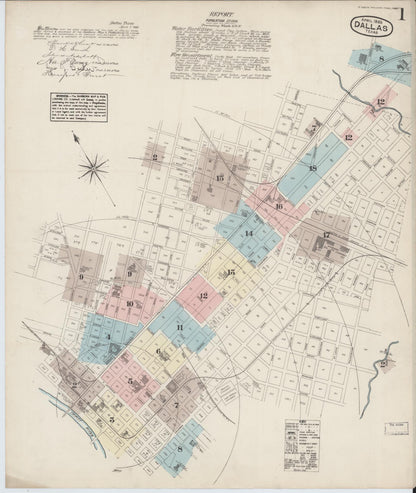 Sanborn Fire Insurance Map from Dallas, Dallas County, Texas (1885), Sheet #0001 - Complete Map Set gallery image, historic Sanborn map, vintage wall art, Texas Texas