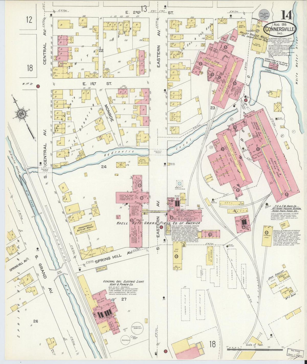 Sanborn Fire Insurance Map from Connersville, Fayette County, Indiana (1913), Sheet #0014 - Historic Sanborn Fire Insurance Map Print, vintage old map wall art, antique decor, genealogy gift, Indiana Indiana map