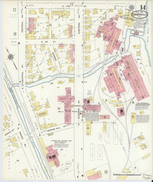 Sanborn Fire Insurance Map from Connersville, Fayette County, Indiana (1913), Sheet #0014 - Historic Sanborn Fire Insurance Map Print, vintage old map wall art, antique decor, genealogy gift, Indiana Indiana map