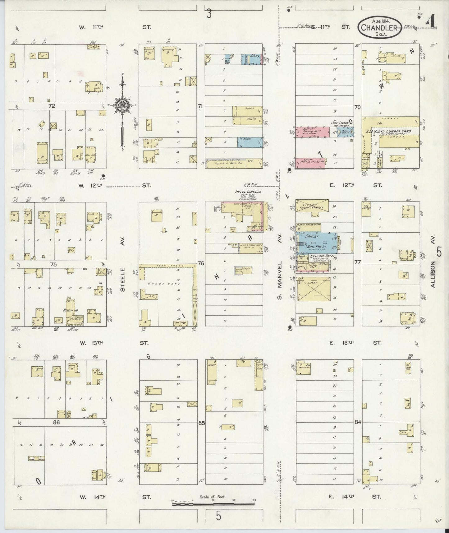 Sanborn Fire Insurance Map from Chandler, Lincoln County, Oklahoma (1914), Sheet #0004 - Historic Sanborn Fire Insurance Map Print, vintage old map wall art, antique decor, genealogy gift, Oklahoma Oklahoma map