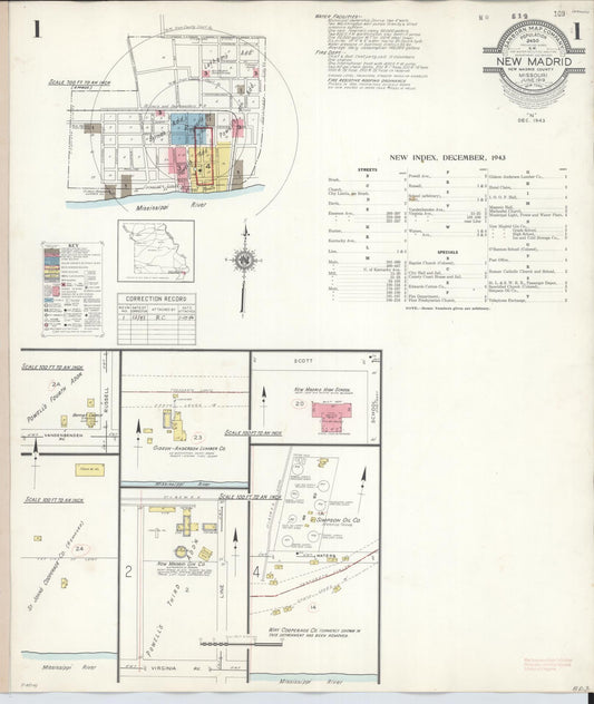 Sanborn Fire Insurance Map from New Madrid, New Madrid County, Missouri (1943), Sheet #0001 - Complete Map Set gallery image, historic Sanborn map, vintage wall art, Missouri Missouri