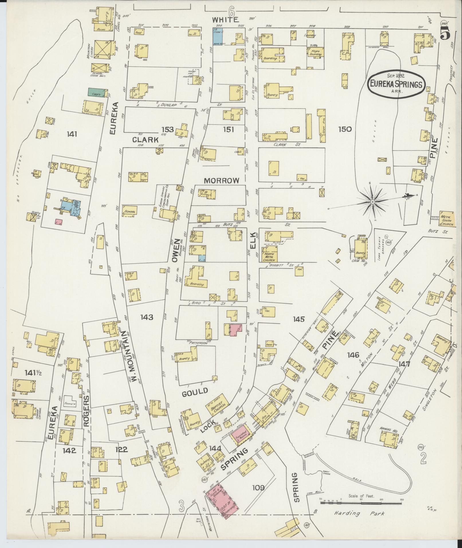 Sanborn Fire Insurance Map from Eureka Springs, Carroll County, Arkansas (1892), Sheet #0005 - Historic Sanborn Fire Insurance Map Print, vintage old map wall art, antique decor, genealogy gift, Arkansas Arkansas map