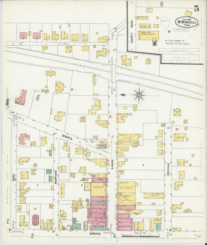 Sanborn Fire Insurance Map from McMinnville, Warren County, Tennessee (1907), Sheet #0005 - Complete Map Set gallery image, historic Sanborn map, vintage wall art, Tennessee Tennessee