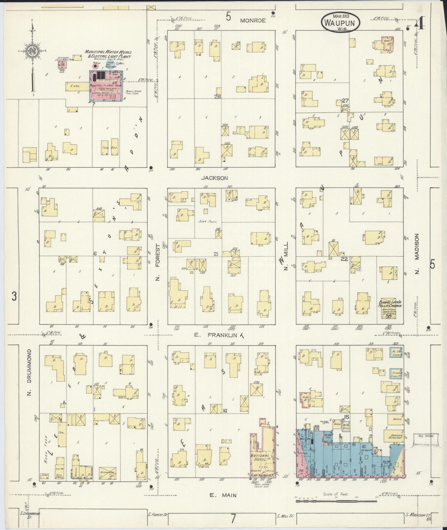 Sanborn Fire Insurance Map from Waupun, Dodge and Fond du Lac Counties, Wisconsin (1913), Sheet #0004 - Complete Map Set gallery image, historic Sanborn map, vintage wall art, Wisconsin Wisconsin