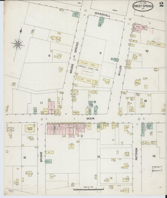 Sanborn Fire Insurance Map from Sweet Springs, Saline County, Missouri (1888), Sheet #0002 - Historic Sanborn Fire Insurance Map Print, vintage old map wall art, antique decor, genealogy gift, Missouri Missouri map