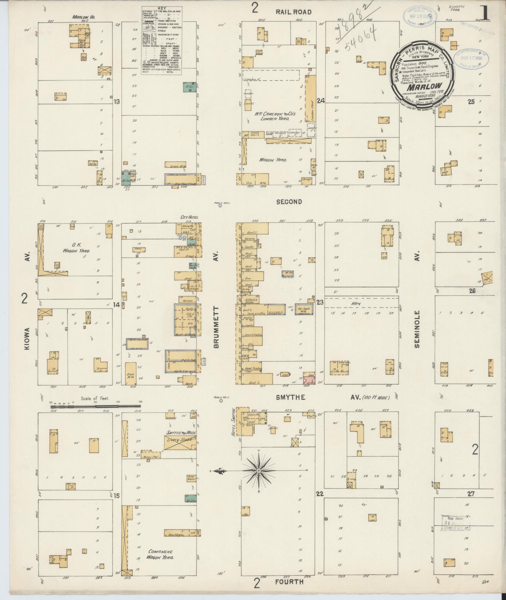 Sanborn Fire Insurance Map from Marlow, Stephens County, Oklahoma (1898), Sheet #0001 - Complete Map Set gallery image, historic Sanborn map, vintage wall art, Oklahoma Oklahoma