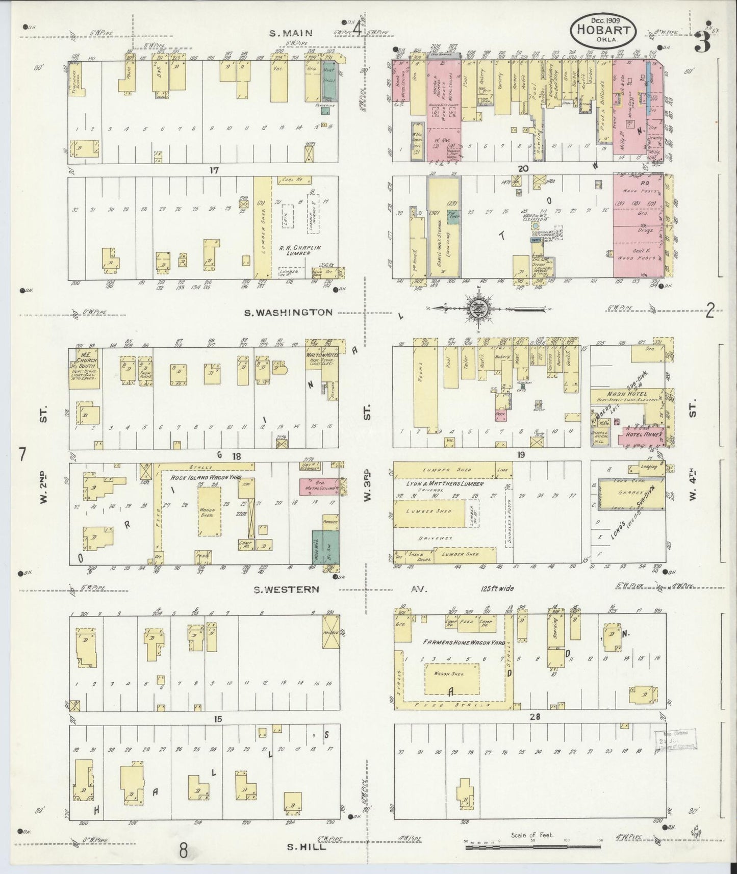 Sanborn Fire Insurance Map from Hobart, Kiowa County, Oklahoma (1909), Sheet #0003 - Complete Map Set gallery image, historic Sanborn map, vintage wall art, Oklahoma Oklahoma