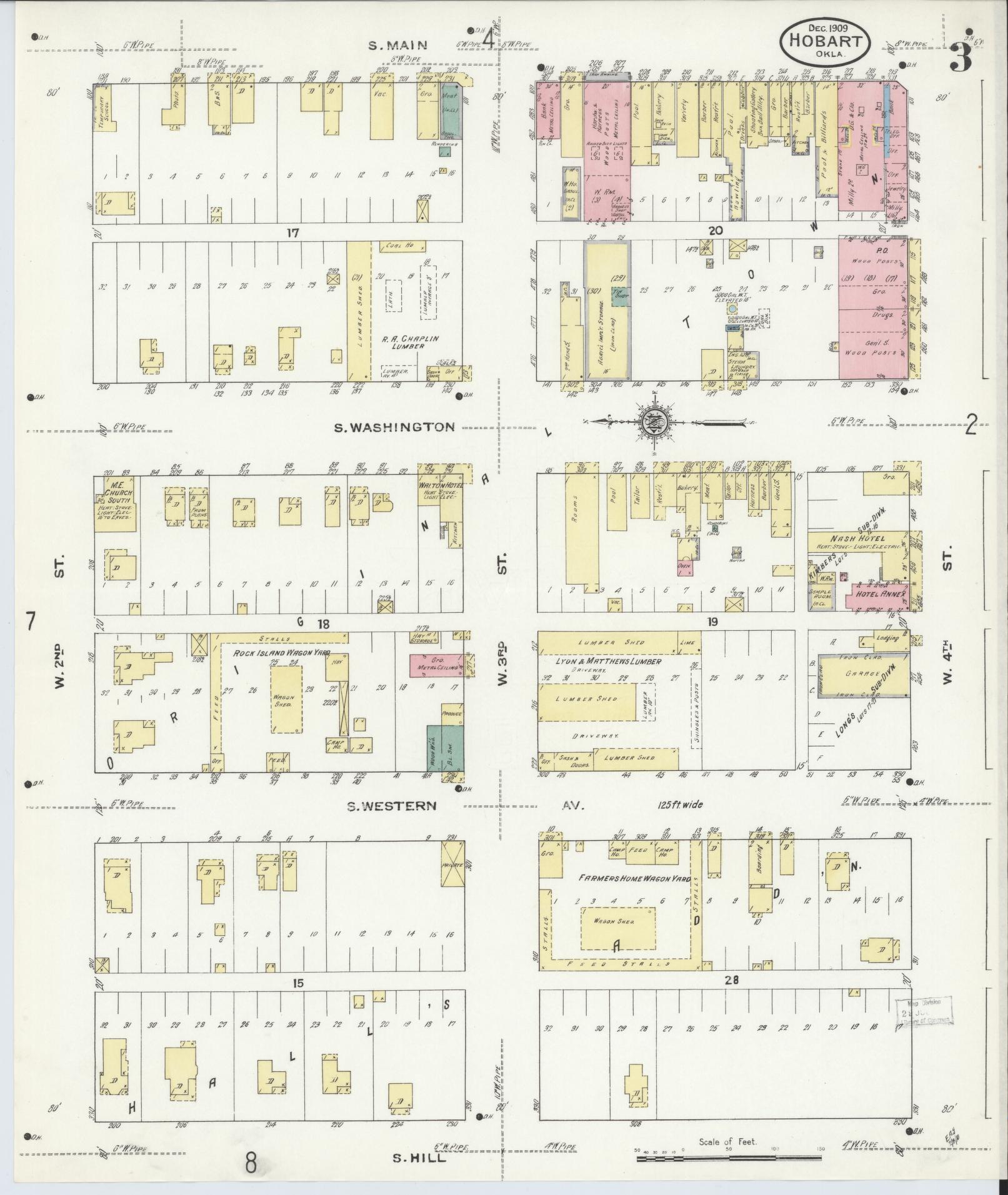 Sanborn Fire Insurance Map from Hobart, Kiowa County, Oklahoma (1909), Sheet #0003 - Complete Map Set gallery image, historic Sanborn map, vintage wall art, Oklahoma Oklahoma