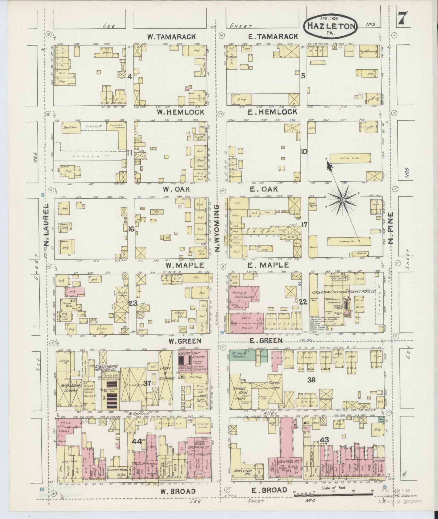 Sanborn Fire Insurance Map from Hazleton, Luzerne County, Pennsylvania (1891), Sheet #0007 - Complete Map Set gallery image, historic Sanborn map, vintage wall art, Pennsylvania Pennsylvania