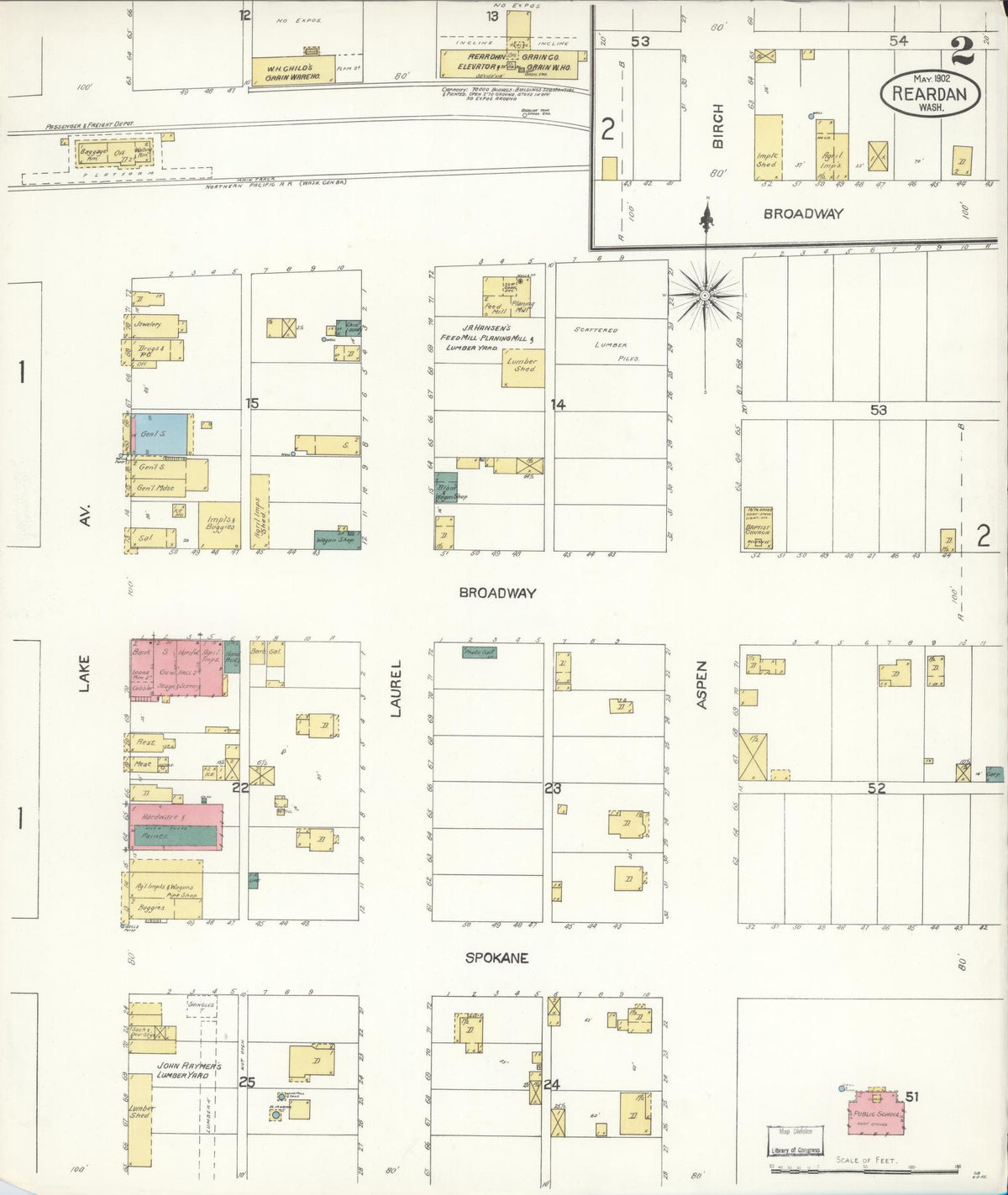 Sanborn Fire Insurance Map from Reardan, Lincoln County, Washington (1902), Sheet #0002 - Historic Sanborn Fire Insurance Map Print, vintage old map wall art, antique decor, genealogy gift, Washington Washington map