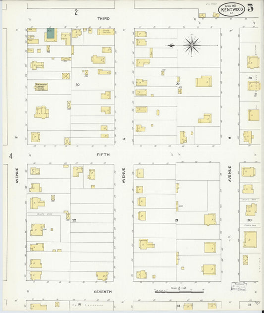 Sanborn Fire Insurance Map from Kentwood, Tangipahoa Parish, Louisiana (1909), Sheet #0005 - Historic Sanborn Fire Insurance Map Print, vintage old map wall art, antique decor, genealogy gift, Louisiana Louisiana map