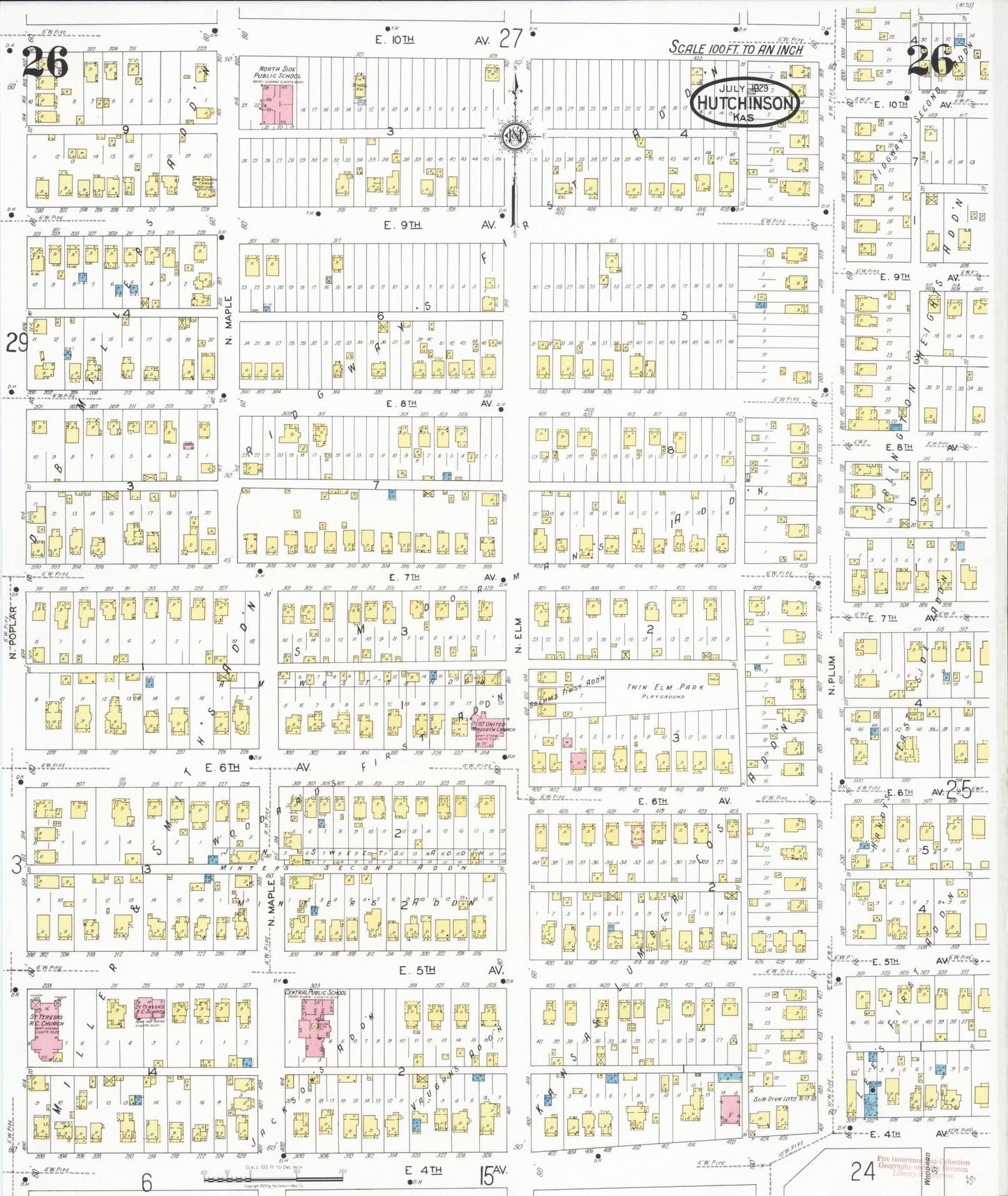 Sanborn Fire Insurance Map from Hutchinson, Reno County, Kansas (1929), Sheet #0027 - Complete Map Set gallery image, historic Sanborn map, vintage wall art, Kansas Kansas