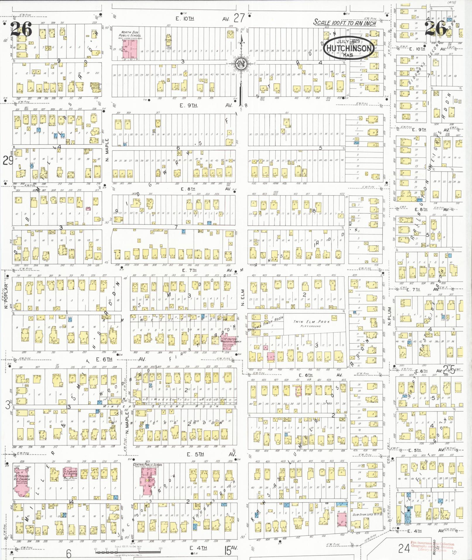Sanborn Fire Insurance Map from Hutchinson, Reno County, Kansas (1929), Sheet #0027 - Complete Map Set gallery image, historic Sanborn map, vintage wall art, Kansas Kansas