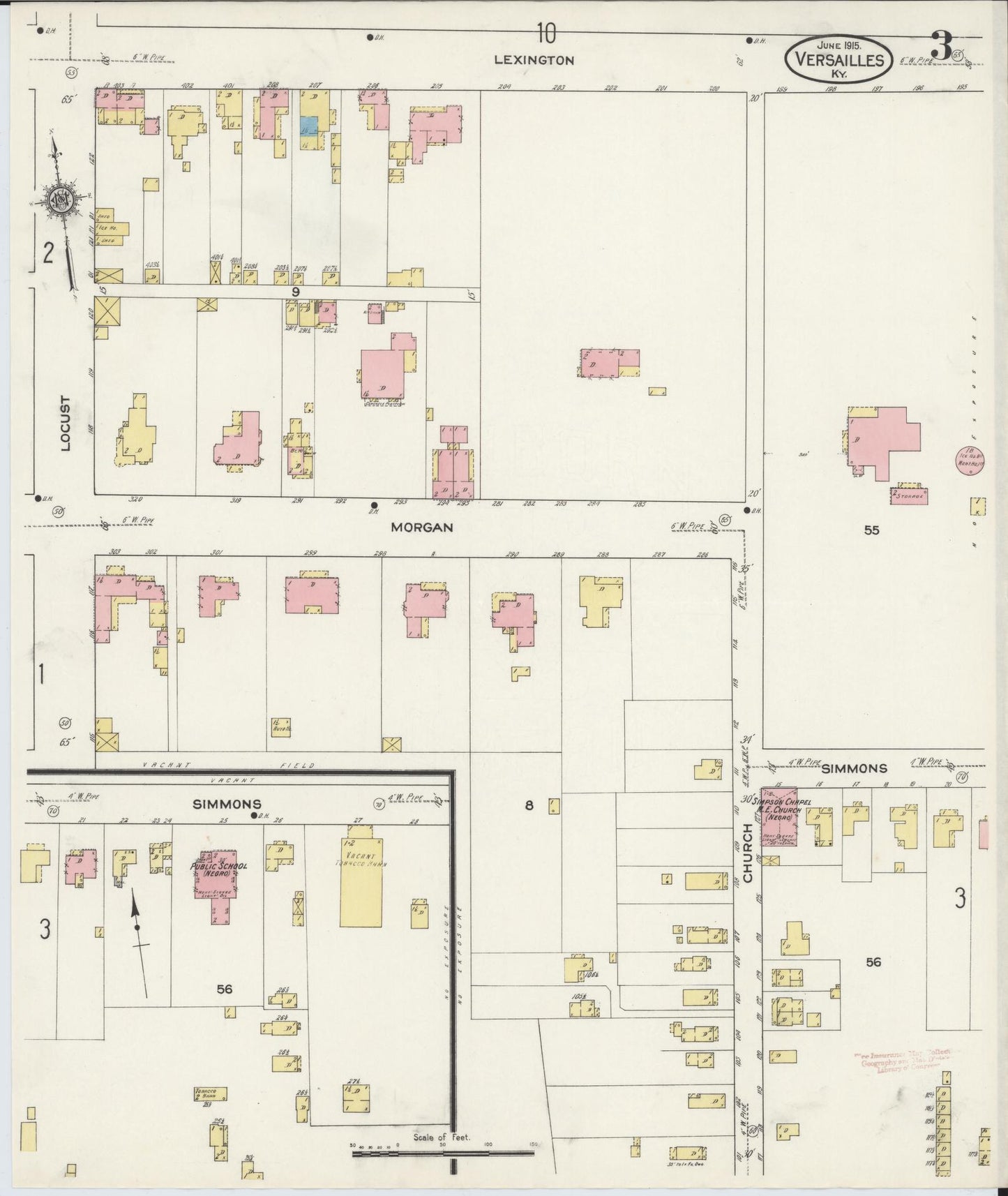 Sanborn Fire Insurance Map from Versailles, Woodford County, Kentucky (1915), Sheet #0003 - Complete Map Set gallery image, historic Sanborn map, vintage wall art, Kentucky Kentucky