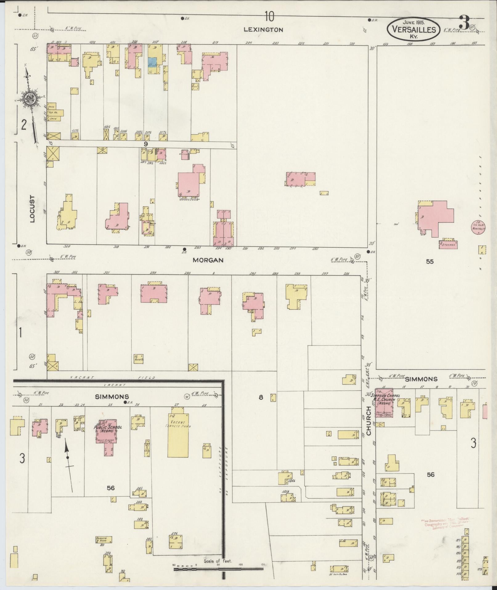 Sanborn Fire Insurance Map from Versailles, Woodford County, Kentucky (1915), Sheet #0003 - Complete Map Set gallery image, historic Sanborn map, vintage wall art, Kentucky Kentucky
