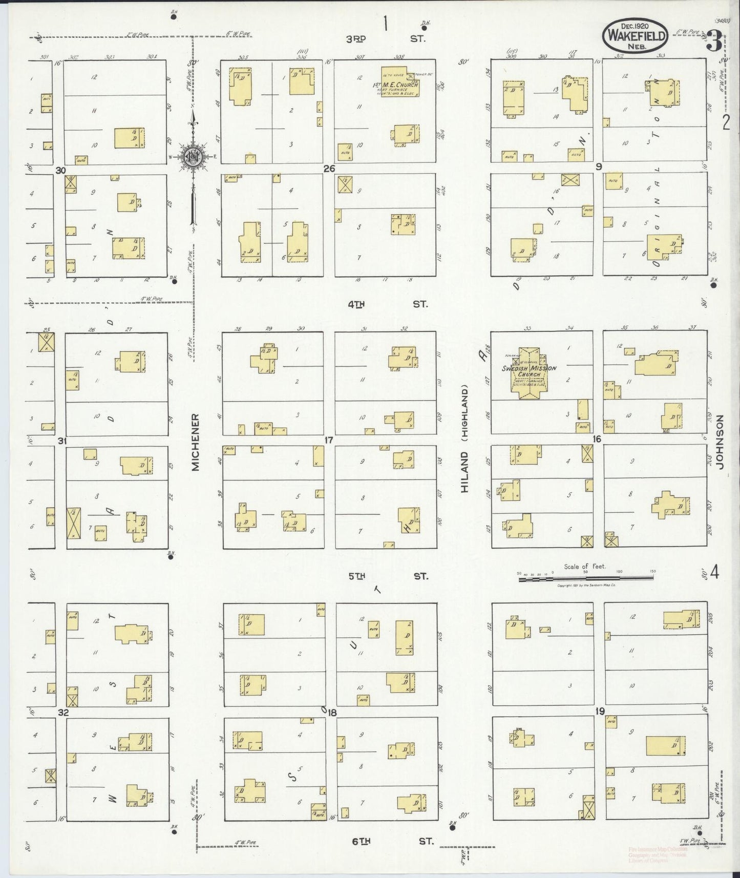 Sanborn Fire Insurance Map from Wakefield, Dixon County, Nebraska (1920), Sheet #0003 - Complete Map Set gallery image, historic Sanborn map, vintage wall art, Nebraska Nebraska