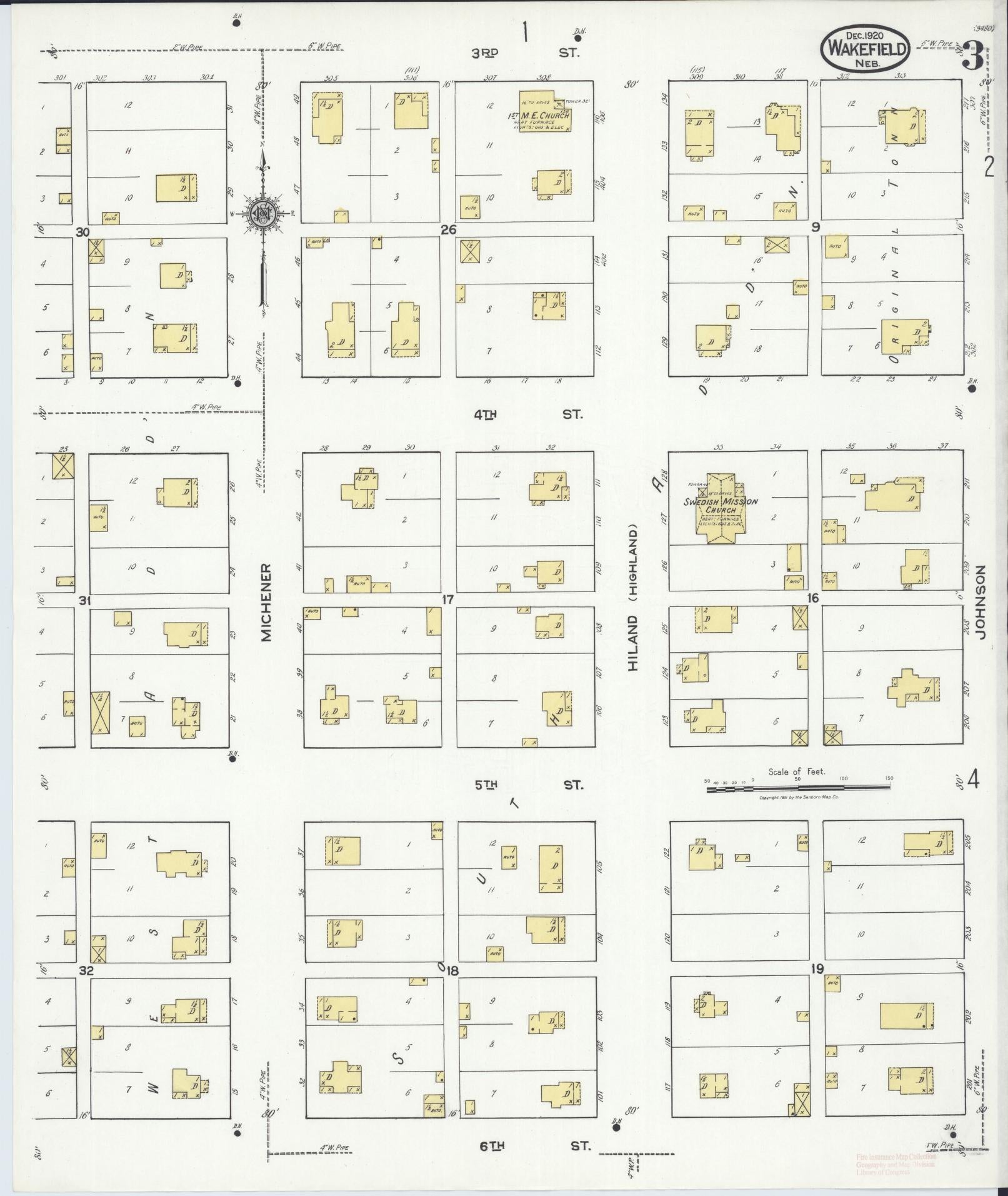 Sanborn Fire Insurance Map from Wakefield, Dixon County, Nebraska (1920), Sheet #0003 - Complete Map Set gallery image, historic Sanborn map, vintage wall art, Nebraska Nebraska