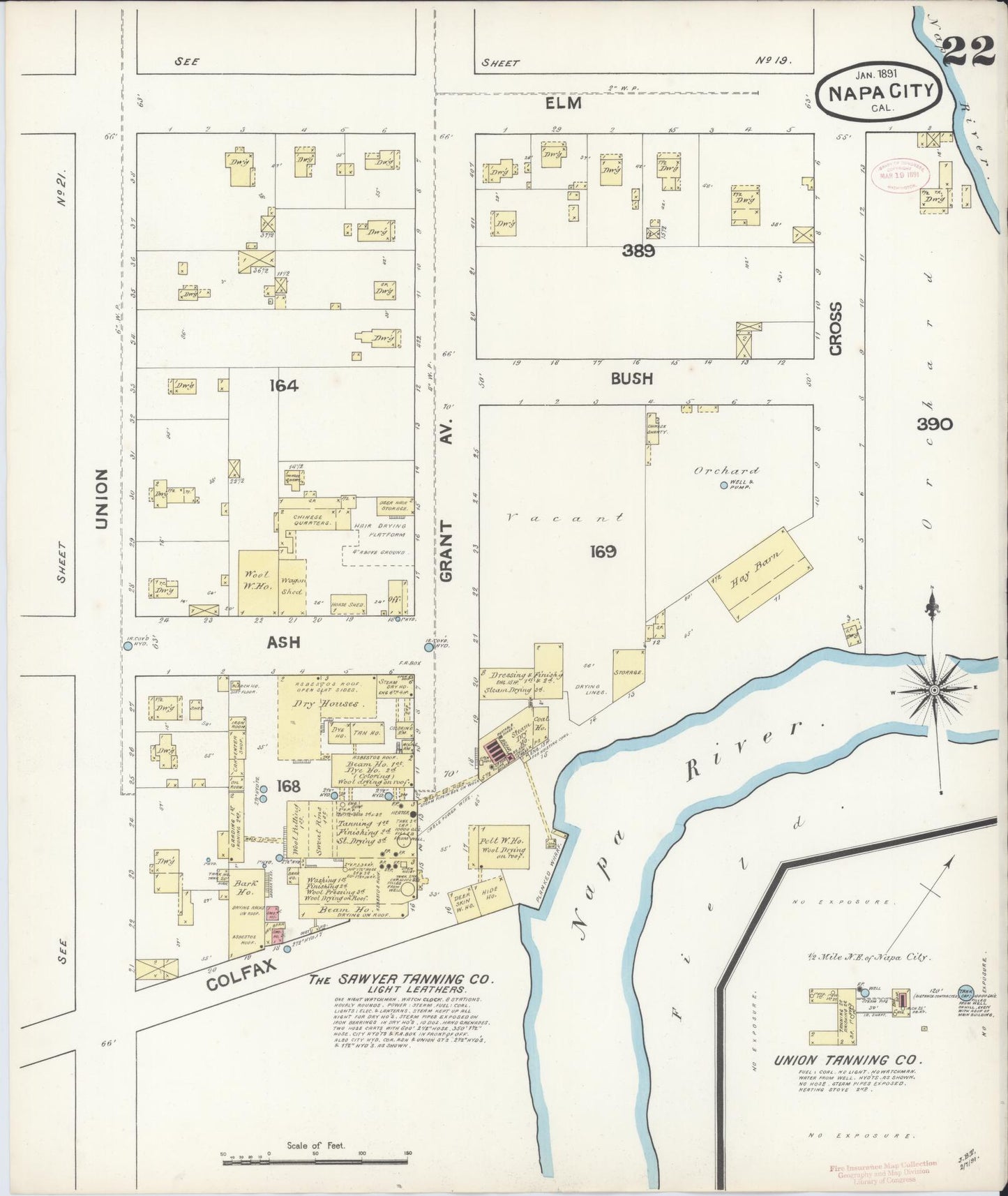 Sanborn Fire Insurance Map from Napa, Napa County, California (1891), Sheet #0022 - Historic Sanborn Fire Insurance Map Print, vintage old map wall art, antique decor, genealogy gift, California California map