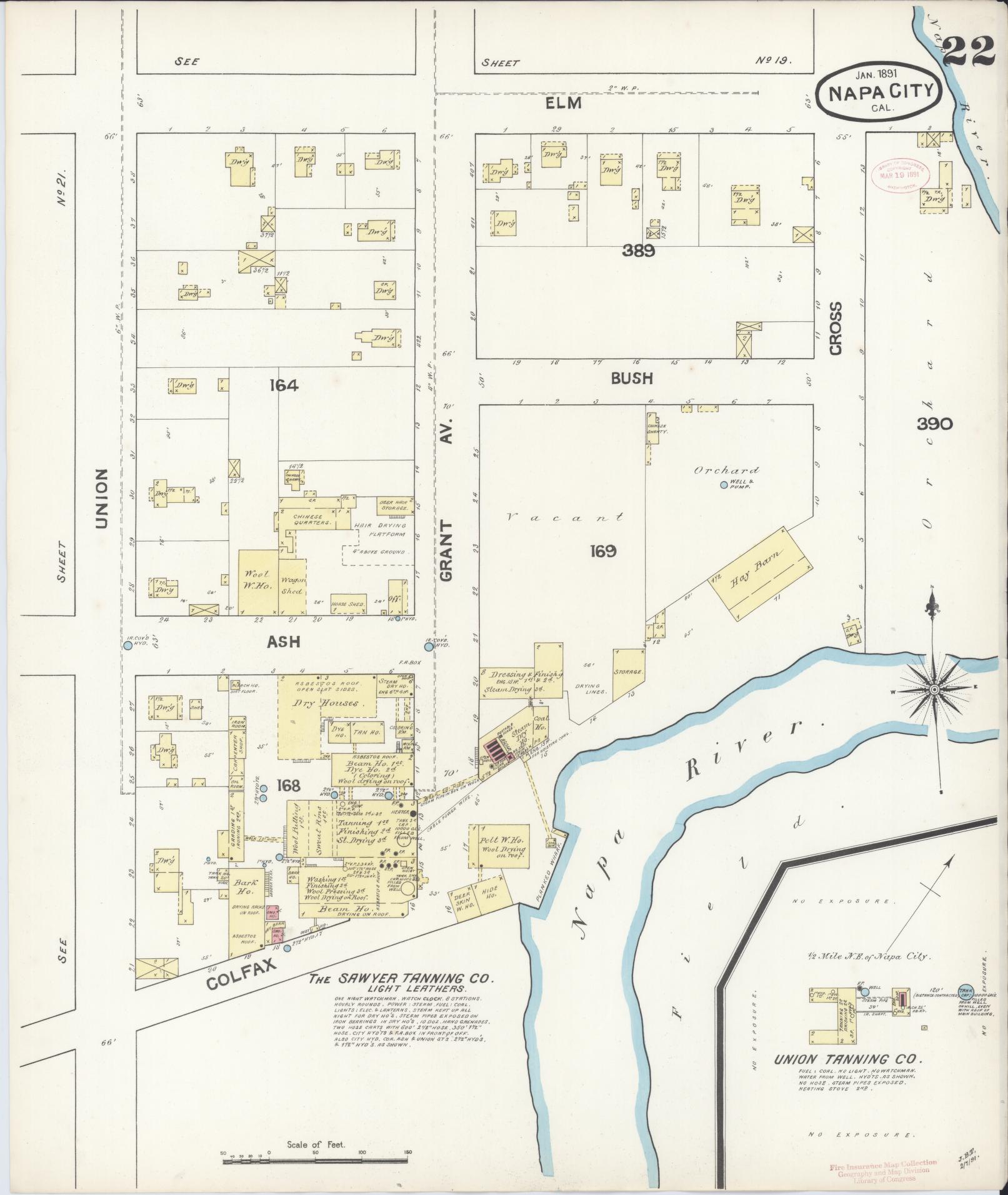 Sanborn Fire Insurance Map from Napa, Napa County, California (1891), Sheet #0022 - Historic Sanborn Fire Insurance Map Print, vintage old map wall art, antique decor, genealogy gift, California California map