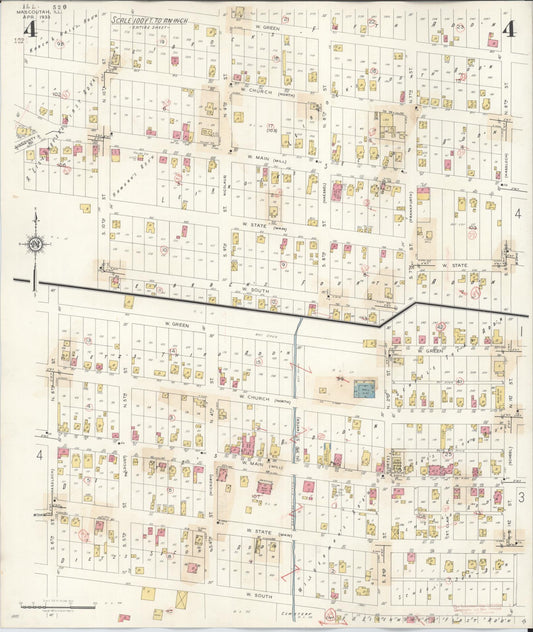 Sanborn Fire Insurance Map from Mascoutah, Saint Clair County, Illinois (1942), Sheet #0004 - Historic Sanborn Fire Insurance Map Print, vintage old map wall art, antique decor, genealogy gift, Illinois Illinois map