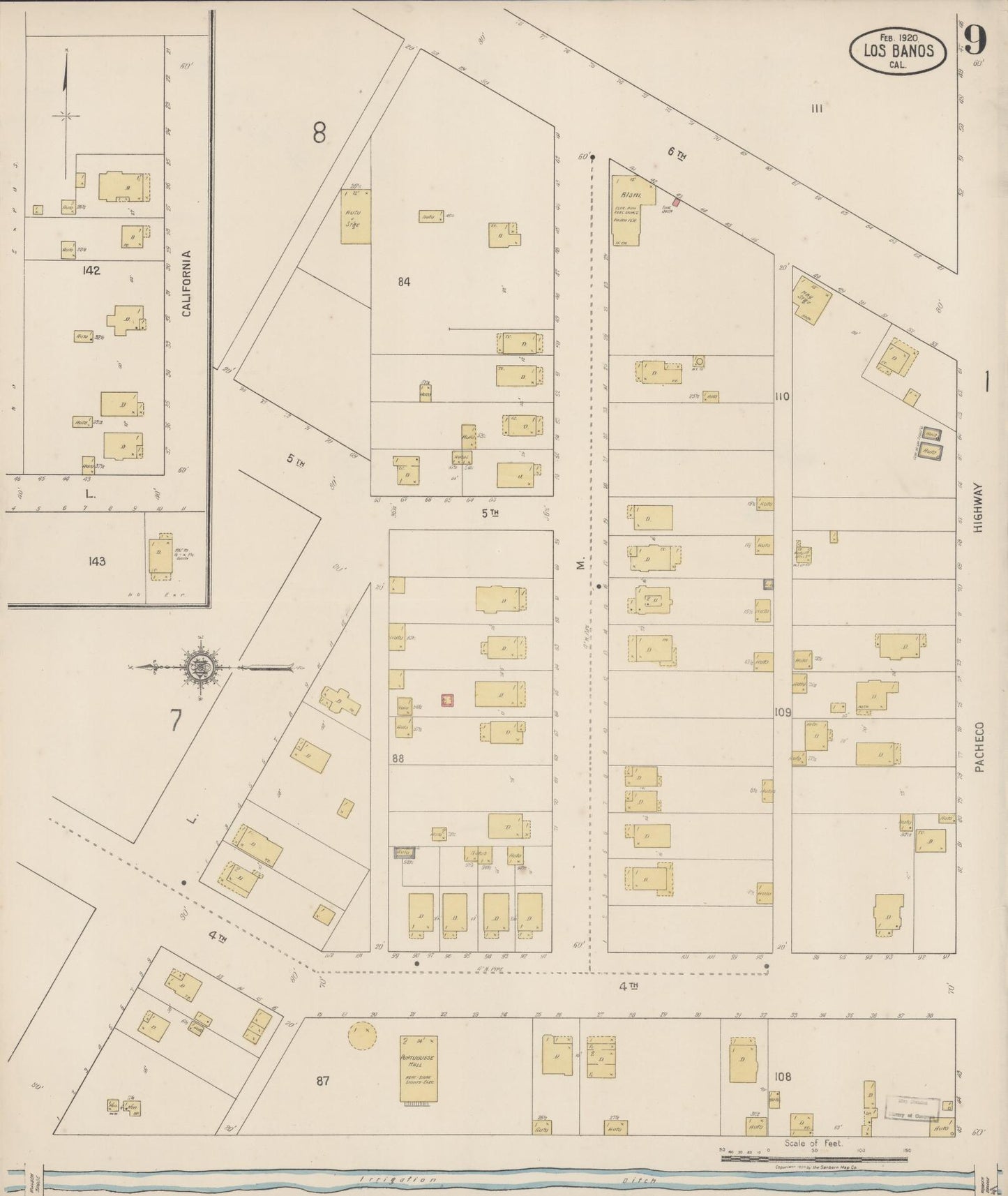 Sanborn Fire Insurance Map from Los Banos, Merced County, California (1920), Sheet #0009 - Historic Sanborn Fire Insurance Map Print, vintage old map wall art, antique decor, genealogy gift, California California map