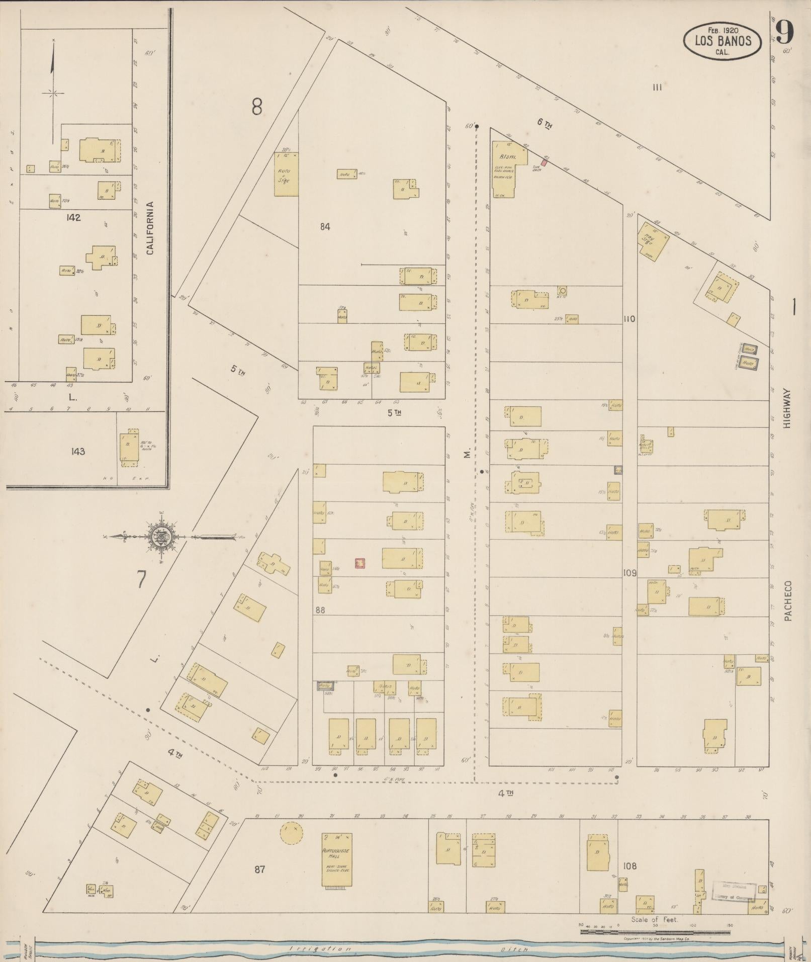 Sanborn Fire Insurance Map from Los Banos, Merced County, California (1920), Sheet #0009 - Historic Sanborn Fire Insurance Map Print, vintage old map wall art, antique decor, genealogy gift, California California map