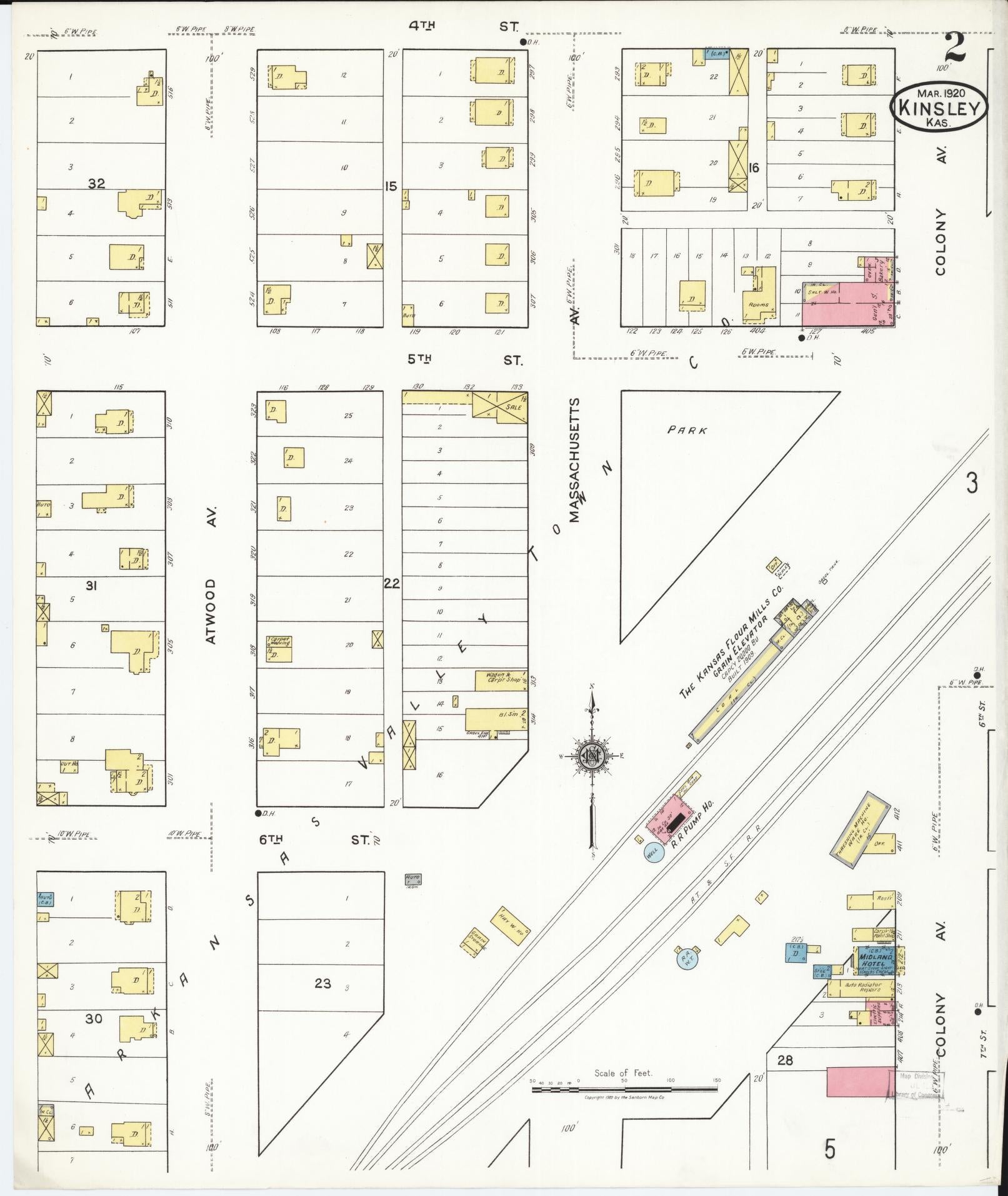 Sanborn Fire Insurance Map from Kinsley, Edwards County, Kansas (1920), Sheet #0002 - Complete Map Set gallery image, historic Sanborn map, vintage wall art, Kansas Kansas
