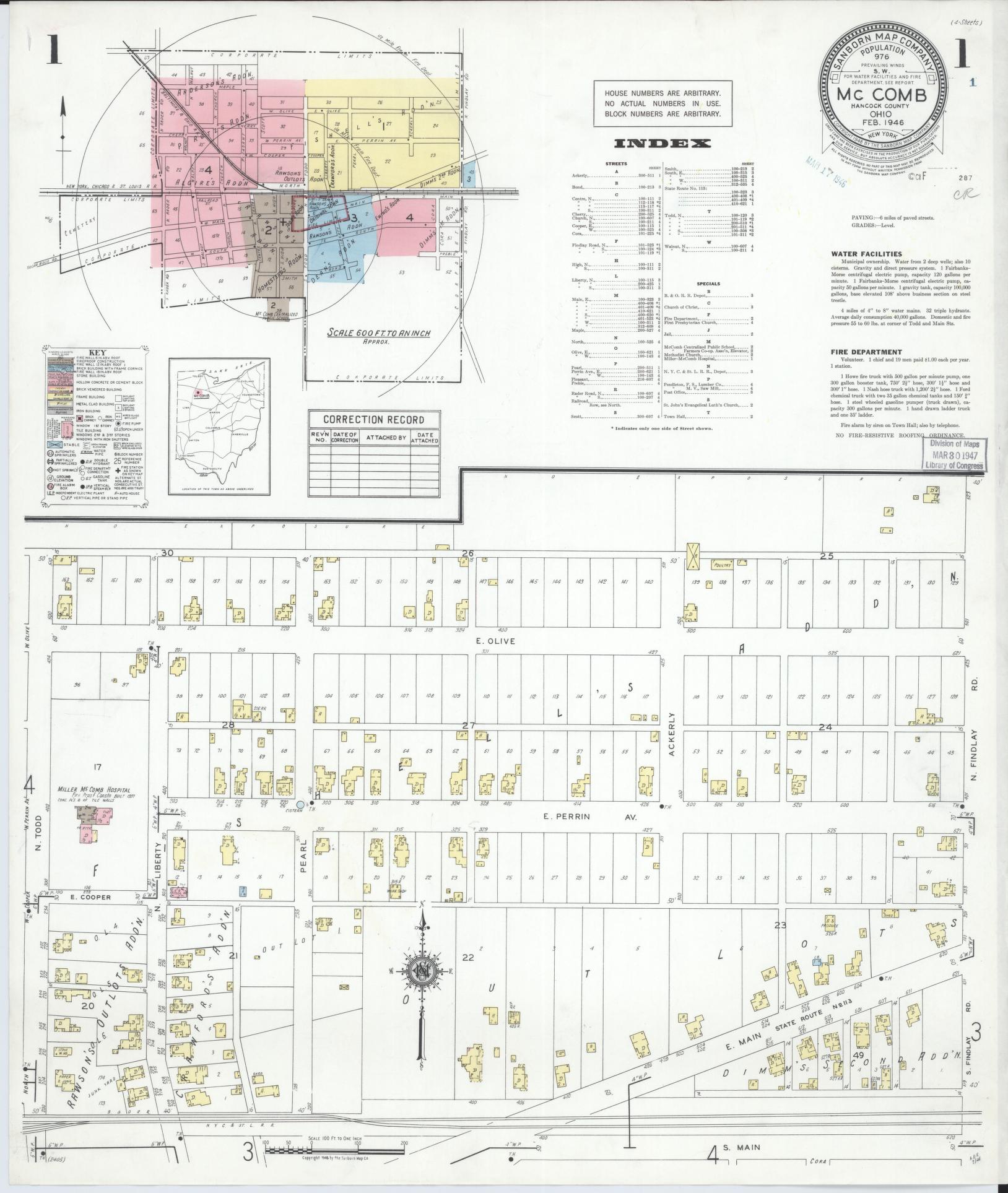 Sanborn Fire Insurance Map from McComb, Hancock County, Ohio (1946), Sheet #0001 - Complete Map Set gallery image, historic Sanborn map, vintage wall art, Ohio Ohio
