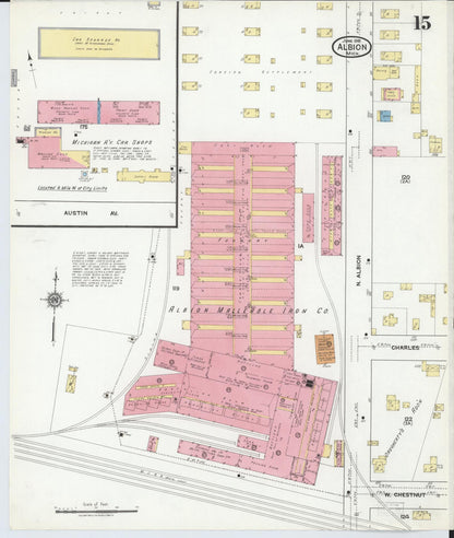 Sanborn Fire Insurance Map from Albion, Calhoun County, Michigan (1918), Sheet #0015 - Historic Sanborn Fire Insurance Map Print, vintage old map wall art, antique decor, genealogy gift, Michigan Michigan map