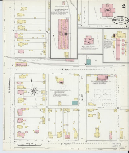 Sanborn Fire Insurance Map from New Philadelphia, Tuscarawas County, Ohio (1892), Sheet #0002 - Historic Sanborn Fire Insurance Map Print, vintage old map wall art, antique decor, genealogy gift, Ohio Ohio map