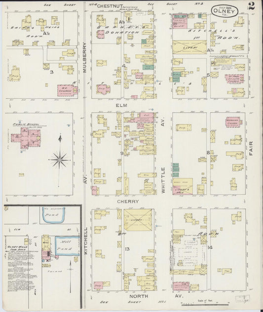 Sanborn Fire Insurance Map from Olney, Richland County, Illinois (1886), Sheet #0002 - Historic Sanborn Fire Insurance Map Print, vintage old map wall art, antique decor, genealogy gift, Illinois Illinois map