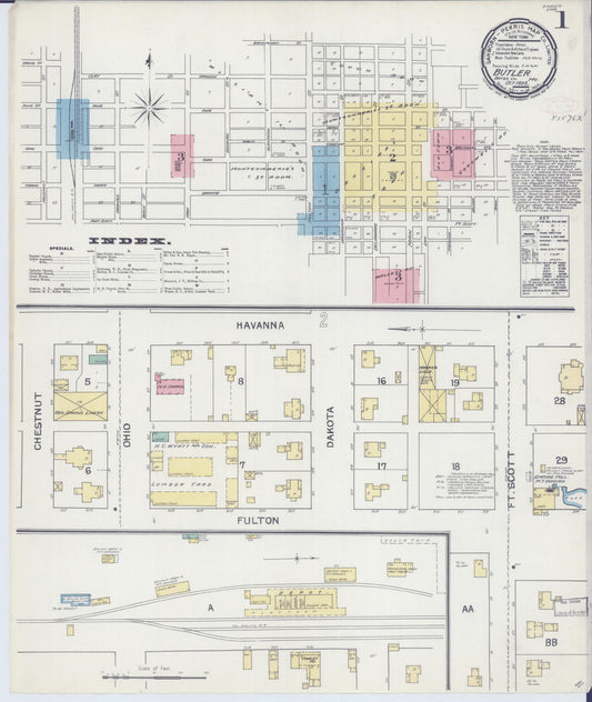 Sanborn Fire Insurance Map from Butler, Bates County, Missouri (1892), Sheet #0001 - Complete Map Set gallery image, historic Sanborn map, vintage wall art, Missouri Missouri