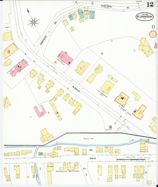 Sanborn Fire Insurance Map from Saint Johnsbury, Caledonia County, Vermont (1905), Sheet #0012 - Historic Sanborn Fire Insurance Map Print, vintage old map wall art, antique decor, genealogy gift, Vermont Vermont map