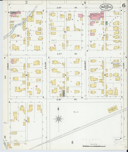 Sanborn Fire Insurance Map from Marysville, Union County, Ohio (1901), Sheet #0006 - Historic Sanborn Fire Insurance Map Print, vintage old map wall art, antique decor, genealogy gift, Ohio Ohio map
